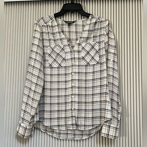 Express Plaid Gathered V-neck Blouse